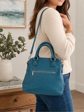 Talbots Pebble Leather Satchel / Crossbody –  Blue – Like New